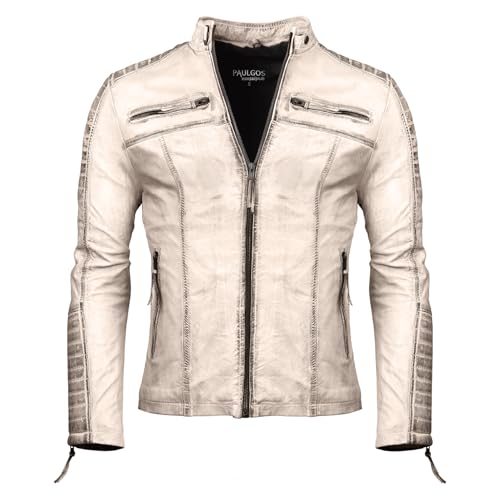 PAULGOS Herren Lederjacke Echtes Leder Jacke Echtleder Übergangsjacke Fashion in 5 Farben Gr. S-7XL Design 1 (as3, alpha, s, regular, regular, Beige)