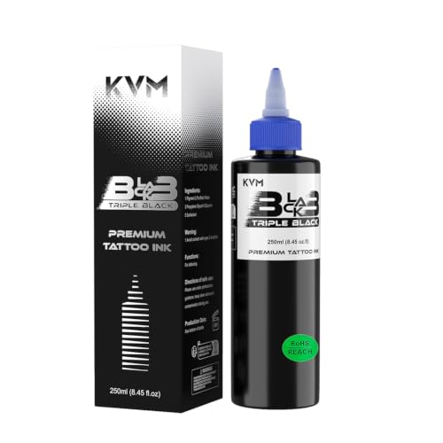 KVM Premium Tattootinte Triple Black 8.45OZ – Profi Tätowierfarbe Schwarz Hochkonzentriert, Langanhaltend & Sicher
