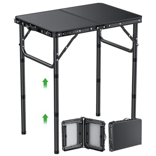 GARLLEN Campingtisch klappbar, 58x40cm & 3 einstellbare Höhen(26/48/70cm), Klapptisch Camping Tisch, Tragbar Beistelltisch Grilltisch Gartentisch Picknicktisch für Camping Picknick Garten (Schwarz)