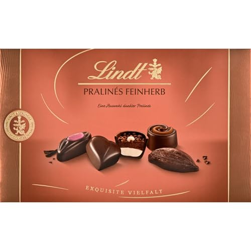 Lindt Schokolade | Pralinés Feinherb Schachtel | 125g | 12 Pralinen aus exquisiter dunkler Schokolade in 6 köstlichen Sorten | Pralinen-Schokoladen-Geschenk