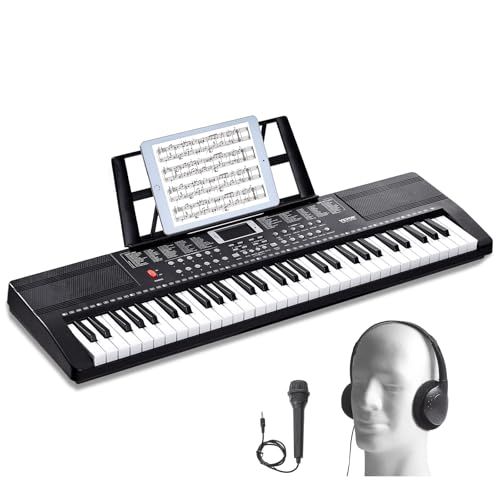 VEVOR Digitales Klavier mit 61 Tasten, 200 Töne, 200 Rhythmen, tragbares elektrisches Klavier-Keyboard-Kit mit 60 Demo-Songs, integrierten Doppellautsprechern, Kopfhörern, Mikrofon, Klavieraufklebern