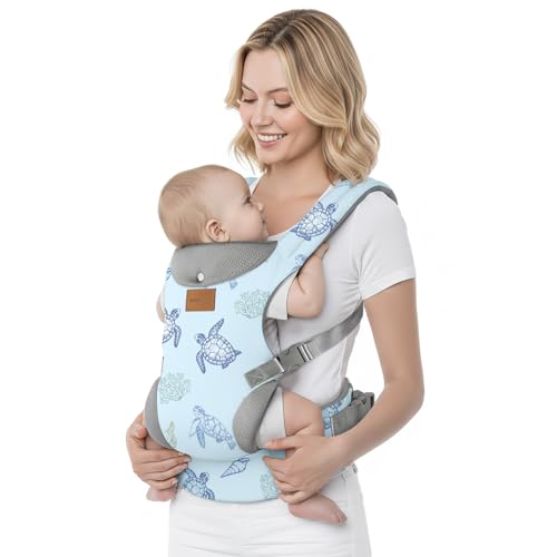 YooxArmor Babytrage Neugeborene ab Geburt,Ergonomische Gemütlich Leichtgewichtig Baby Carrier mit Nackenstütze für Kleinkind(4-36 Monate/3-30 kg),4 Positionen,Blau