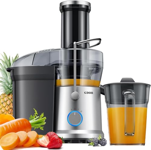 GDOR Entsafter 1300W Entsafter Gemüse und Obst mit Größerem 81mm Einfüllschacht 1250ml Großer Saftkrug Hohe Saftausbeute Juicer Machine 3 Geschwindigkeiten Juicer leicht zu Reinigen Bürste Tropfschutz