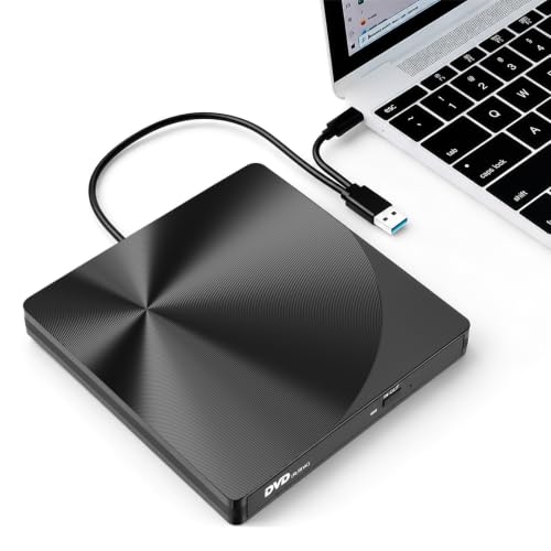 varkda Externes CD DVD Laufwerk USB 3.0 & USB-C Brenner für Laptop PC Mac