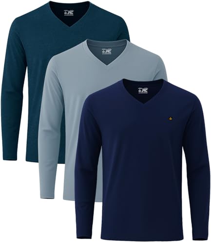 JRC Just Royal Clothing 3er-Pack Herren Langarm-V-Ausschnitt Shirts (Marine, Steinblau, Mitternacht, 2XL)