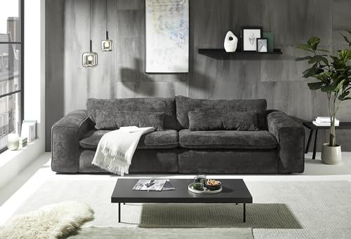 Big Sofa 300 cm breit, Modell Vince, Tiefe Sitzfläche, pflegeleichter Stoffbezug, Nosagfederung, Rücken echt bezogen, mittlere Sitzhärte, inkl. 2 Rückenkissen, 2 Nierenkissen, Schwarz