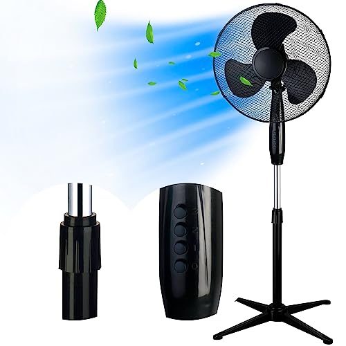 EXTRALINK Standventilator 40 cm – Leiser Bodenventilator 3 Geschwindigkeiten, Oszillation, Neigungsverstellung & 3 Rotorblättern – Kompakter Ventilator für Schlafzimmer, Büro & Zuhause – 45W Schwarz