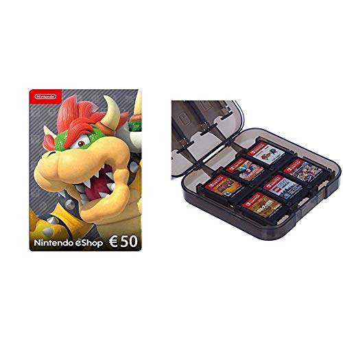 Nintendo eShop Card | 50 EUR Guthaben | Download Code & Amazon Basics - Aufbewahrungsbox für Spiele der Nintendo Switch - Schwarz