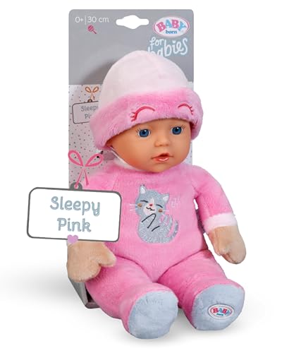 BABY Born for Babies Sleepy Pink - weiche 30 cm Puppe - Mit pinkem Körper & integrierter Rassel - Stoffpuppe inkl. festem Mützchen - Geeignet für Neugeborene
