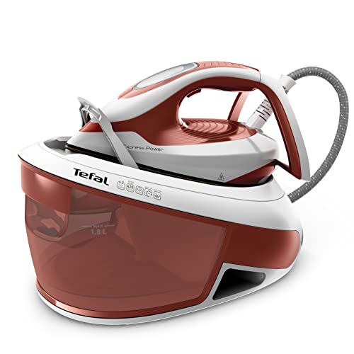 Tefal Express Power Dampfbügelstation, Kalk-Kollektor, Smart Temp-Technologie, 420 g/Min. Dampfstoß, 6,3-Bar-Druck, Eco-Modus, 1,8 L Wassertank, Bügeleisen mit Dampfstation, terrakotta, SV8110