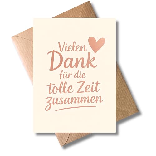 WBdesignz Dankeskarte „Vielen Dank für die tolle Zeit zusammen“ - Dankeschönkarte mit Herz & roséfarbenem Schriftzug - ideal für Freunde, Kollegen & Familie zum Abschied oder als Dankeschön (DIN A6)