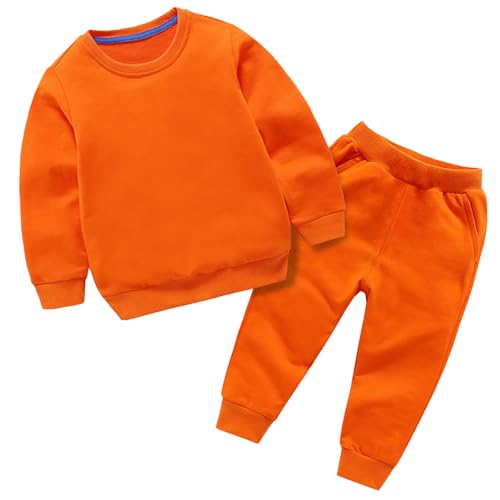 Trainingsanzug Kinder Jogginganzug Jungen Sport Baby Jungen Mädchen Kleidung Winter Einfarbig Langarm Pullover Sweatshirt Hosen 2Pcs Outfits Kostüm Set Junge Sportbekleidung (Orange 3-4 Years)