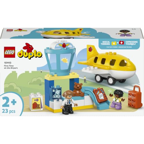 LEGO DUPLO Erster Besuch im Flughafen 10443 | Spielzeug ab 2 Jahren für Jungen und Mädchen, inkl. Flugzeug, 2 Figuren & Teddybär, Geschenk für Kleinkinder, 23 Teile