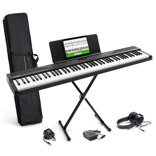 Alesis Keyboard E-Piano mit 88 Tasten, 480 Sounds, Lautsprechern, USB-MIDI, Tragetasche, Ständer, Kopfhörer, Pedal und Klavierlektionen für Anfänger