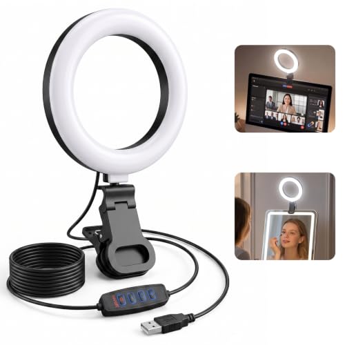 Ringlicht für Computer-Videokonferenz – Webcam-Licht für Monitor, Clip, Fernarbeit, Entfernung, Lernen, Zoom, Anruf, Selbstübertragung und Live-Streaming, Influencer-Licht, Laptop, Videokonferenzen