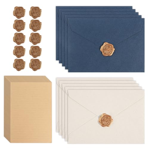 Briefpapier mit Umschlag 35 Stück Briefpapier Set mit 10 Umschläge und 10 Wachssiegel Selbstklebend und 15 A5 Briefpapier Vintage Papier Liebesbrief für Geburtstag Hochzeits Einladung