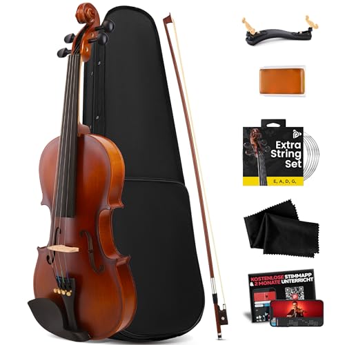 Pyle Violine Set Größe 1/4 – Leichtes Streichinstrument mit hochwertigem Holzfurnier – Geige mit Zubehör inkl. Geigenkoffer, Kolophonium, Violine Stimmgerät, Ersatzsaiten & Bogen – für Kinder ab 5