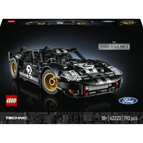 LEGO Technic 1966 Ford GT40 MKII Rennwagen 42223 | Bausatz für Erwachsene, Modellauto zum Sammeln mit Lenkung und V8-Motor, Rennauto, Geschenk für Männer, 793 Teile
