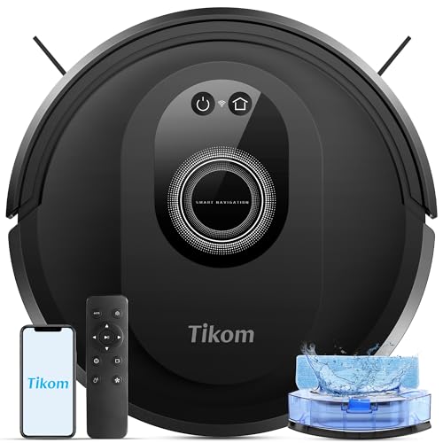 Tikom Saugroboter mit Wischfunktion 2 in 1, G8000 Max Staubsauger Roboter, Putzroboter, 5000Pa Starke Saugkraft, Selbstaufladend, WLAN, 150Mins Max, Ideal für Tierhaare, Teppich, Hartboden