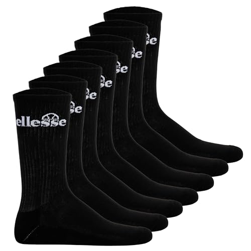 Ellesse Unisex Sport-Socken, 7 Paar - Trego Sport Sock, Crew Socks, Tennis, Ripp-Bündchen, Logo Schwarz 43-46,5