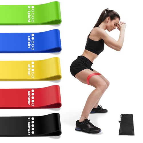 Aouplry Widerstandsbänder, Fitnessbänder Set mit 5 Widerstandsstufen, Hautfreundliches Trainingsbänder für Indoor-Fitness, Beinkrafttraining, Rehabilitation, Fitnessstudio, Yoga