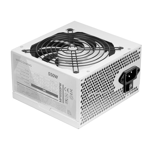 Mars Gaming MPIII550P, PC-Netzteil ATX 550W, 5 Jahre Garantie, 85% Effizienz, Digitales APFC-System, 120mm FDB-Lüfter mit AI-RPM, DC-DC- und SMD-Technologie, extra Lange Flachkabel, Weiß