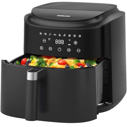 Dewelling Heißluftfritteuse XXL 9L - 2350W Airfryer für Schnellgar, 9 Programmen, LED Display & Warmhaltefunktion, Metall-Innenraum, moderne Luftfritteuse Für Familienmahlzeiten