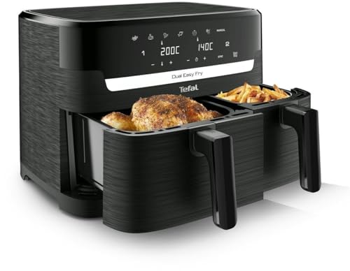 Tefal Dual Easy Fry Hei????luftfritteuse, Doppelkammer 5,2 L / 3,1 L