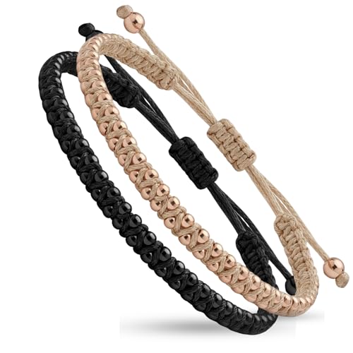 Generisch Partnerarmbänder 2er Set für Sie und Ihn – verstellbare Makramee Matching Armbänder mit Glasperlen, modernes Paar Armband als stilvolles Couple Geschenk