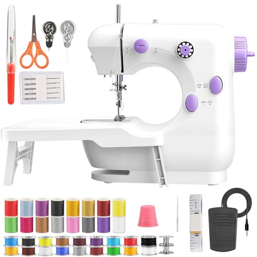 BRICH Elektrische Nähmaschine für Anfänger | Tragbare Mini Nähmaschine mit Dual-Speed & Ausziehtisch | Komplettes Nähzubehör-Set inklusive Fußpedal | Ideal für Kleidung, Kissenbezüge & Heimgebrauch