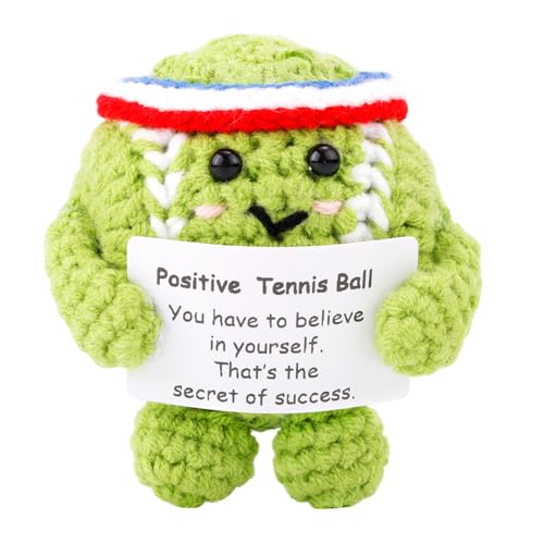 TOYMIS Positiver Tennisball, Süßer Lustiger Gehäkelter Inspirierender Tennisball Positive Strickpuppe Häkelspielzeug mit Positiver Karte für Partydekorationen von Sportliebhabern und Freunden