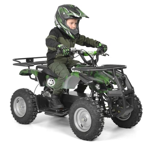 HECHT Elektro Kinderquad bis 25 km/h – Offroad Quad für Kinder mit 1000 W Motor, 36 V/12 Ah Blei-Gel-Akku, 3 Fahrstufen, Scheibenbremsen vorn/hinten & verstellbarer Federung (Army)