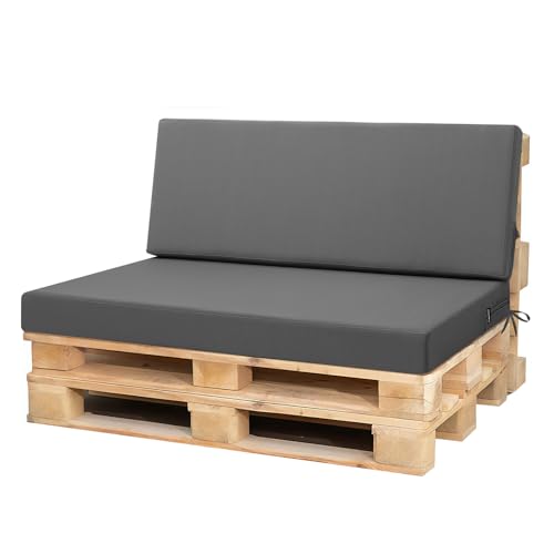 PRIMEPATIO Palettenkissen Outdoor 2er Set für Terrassenmöbel, Auflagen, Kissen & Polster, Wasserdicht und Farbecht, Ersatz für Palettensofa, Sitzkissen für Europaletten, Hof, Garten, Terrasse, Grau