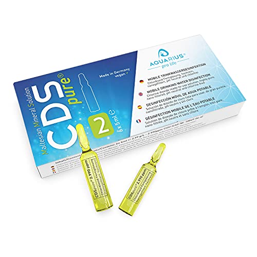 AQUARIUS pro life ® - CDSpure 6x5ml I nano-gefilterte Chlordioxid-Fertiglösung (0,299%) in Klarglas Ampullen I 5 Jahre ungekühlt haltbar I 2990ppm I CDL Tropfen I Premium CDS I Das Original