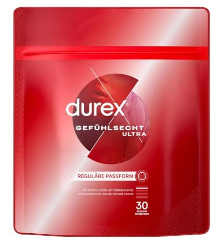 Durex Gefühlsecht Ultra Kondome – Extra dünne Spitze & mit Silikongleitgel befeuchtet – 30er Pack (1 x 30 Stück)