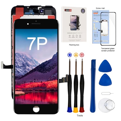 EFaith für iPhone 7 Plus Display Ersatz Bildschirm 5.5 Zoll LCD Full HD 3D Touch Screen Digitizer Rahmen mit Kleber, Displayschutzfolie, Reparaturwerkzeuge,kompatibel mit Modell A1661, A1784, A1785