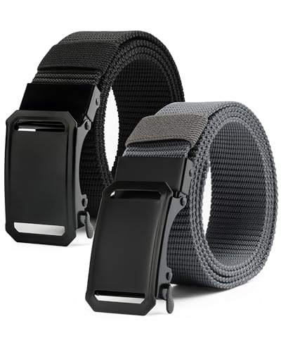 Huglux Herren Gürtel, 2-Pack Nylon Automatik Gürtel Herren, 4,5cm Taktischer Herrengürtel, Ratsche Arbeitsgürtel Herrengürtel ohne Schnalle für Hose, Schwarz Belt for Men