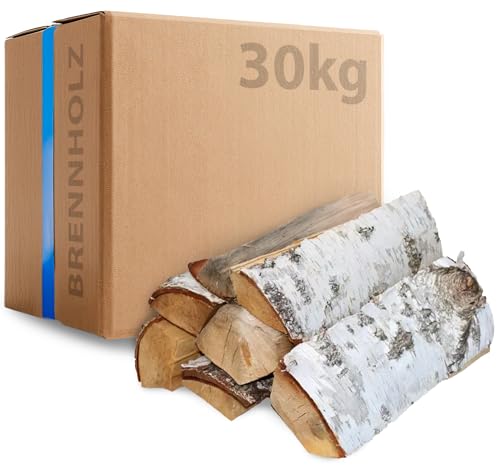 30kg Birken Brennholz - Kammergetrocknetes Feuerholz 30cm Scheite für Kamin, Ofen & Feuerschale - 100% Naturholz, Hoher Brennwert, Raucharm, Ideal für Grill, Lagerfeuer, Smoker & Dekoration