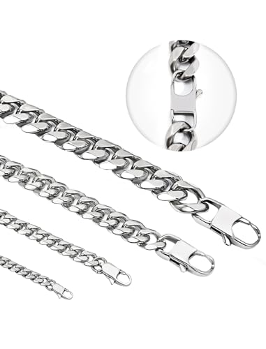 Inscca Kette Herren Halskette Jungs Silber Edelstahl Panzer Kubanische Kurz Panzerkette für Junge Ketten Dünn Choker Damen Cubane 50 cm 6 mm