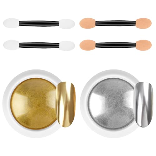 LOPHE Chrome Nail Powder, 2 Stück Glitzer-Nagelpuder-Set, Metallisches, spiegelndes Chrom-Nagelpulver, Holografisches Chrompulver mit Spiegeleffekt, Geeignet für Nagelstudios zum Selbermachen