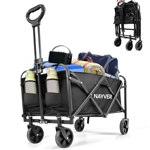 NAYVER Faltbarer Bollerwagen – Kompakter Camping Trolley Handwagen bis 80kg Tragkraft – 60L Transportwagen mit 360° Rädern – 600D Oxford & Stahlrahmen – Leichtgewicht für Camping, Angeln & Festivals