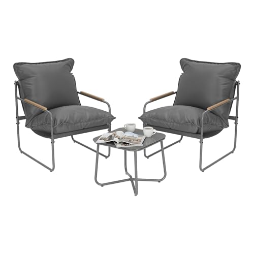 WOLTU Gartenmöbel Set 3-teilig 2 Sessel 1 Couchtisch und Kissen Balkonmöbel Metallrahmen 160kg Belastbarkeit Garten Balkon Möbel Klein Gartentisch mit 2 Stühlen, Grau
