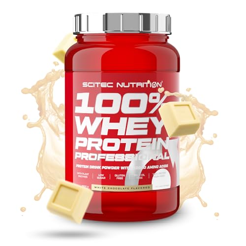 Scitec Nutrition 100% Whey Protein Professional - Angereichert mit zusätzlichen Aminosäuren und Verdauungsenzymen - Glutenfrei - Palmölfrei, 920 g, weiße Schokolade