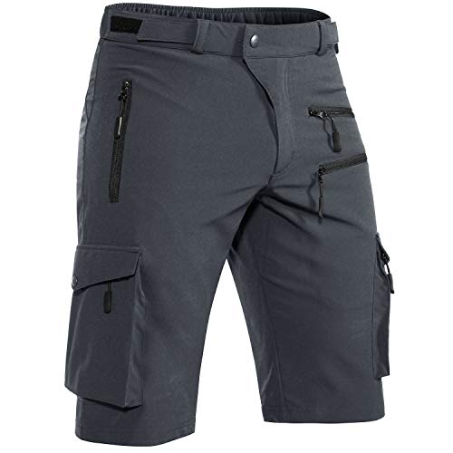 Hiauspor Shorts Herren, Sommer Leichte Schnelltrocknend mit 5 Taschen Cargo Bermuda Wanderhose Sport Chino Trekking Outdoor MTB Hose Männer Kurz Atmungsaktiv Stretch (Dunkelgrau, L)
