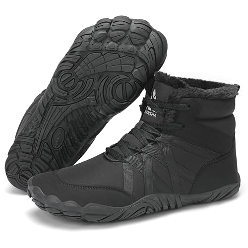 Mishansha Barfußschuhe Winter Warme Winterschuhe Damen Herren Rutschfest Barfussschuhe Unisex Outdoor Zero-Drop Breite Zehenbox Schwarzkohle 45 EU