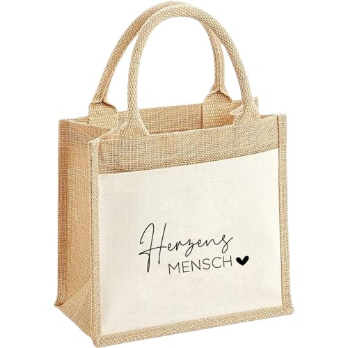 AHEJIOO Jutetasche Herzmensch Geschenk Tasche Damen Einkaufstasche Aus Jute 22x14x26 Cm Tragetasche Mit Spruch Beste Freundin Geschenke Geschenk Beste Freundin Geburtstag Alltag Strand Arbeit