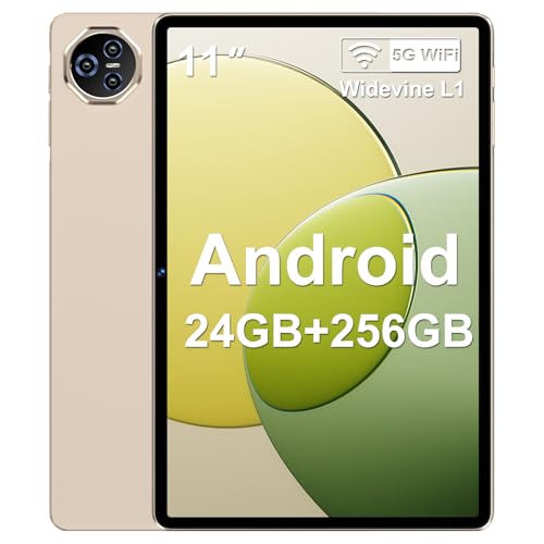 BIEGEDY Tablet 11 Zoll Android Octa-Core,Tablet PC 24 GB RAM + 256 GB ROM (TF 2TB) | WideVine L1丨8000mAh丨WLAN 6丨5+13MP丨Bluetooth5.0丨1280 * 800丨Metallabdeckung Golden