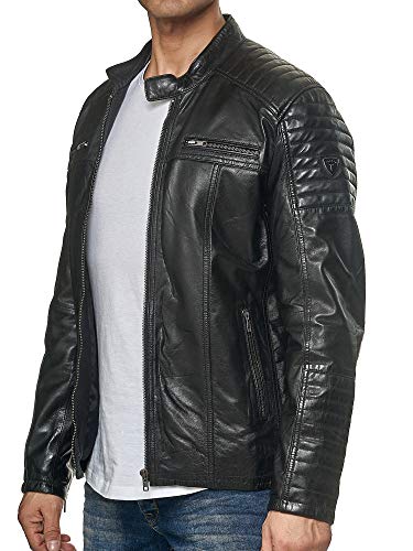 Tazzio Herren Jacke Lederjacke Echtleder Leder Biker Übergangsjacke 19709 (Schwarz, XL)