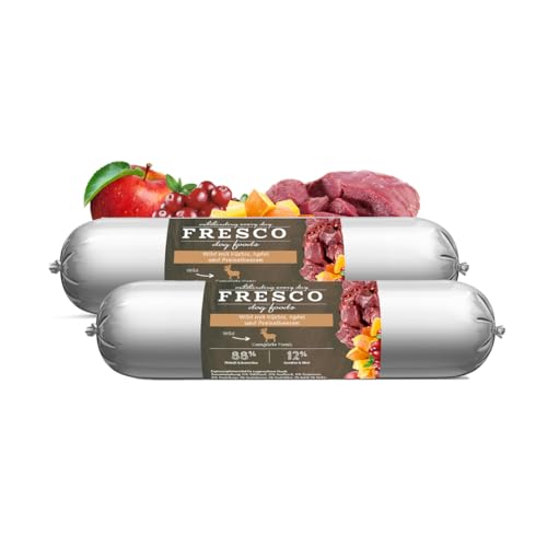 FRESCO Dog Barf Wurst Wild mit Kürbis, Apfel & Preiselbeeren I Doppelpack 2 x 400 g | hoher Fleischanteil 88% | natürliches Ergänzungsfutter für Hunde | Praktische Portionierung & schnittfest