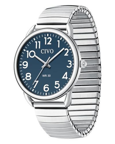 CIVO Gut Ablesbar Herren Uhren: Einfach Groß Ziffernblatt Damenuhr - Wasserdicht Klassische Unisex Silber Analog Quarzuhr Geschenke für Senioren mit Sehschwäche
